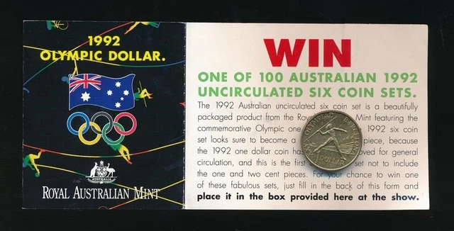 Australia: 1992 $1 Olympic Coin in Easter Show Sachet with Entry Ticket, Scarce
