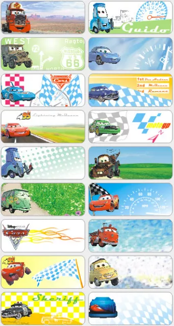 36 Cars Personalised name Label 4.6x1.8cm Sticker School book vinyl waterproof