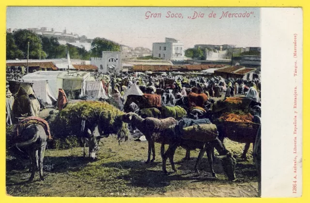 cpa Tarjeta MAROC MOROCCO MARRUECOS Ed. TANGER Gran Soco DIA de MERCADO Marché