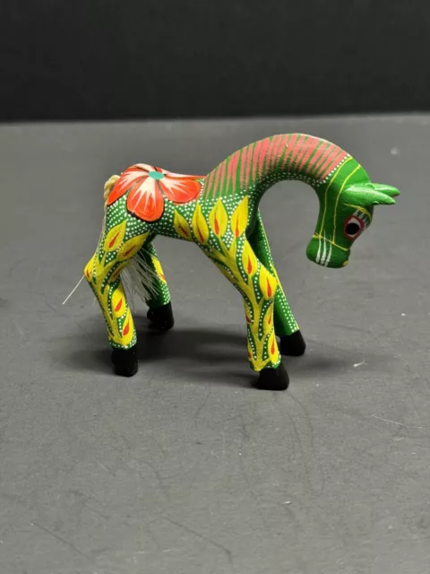 Mexican Folk Art Wood Carving Horse Hand Painted 2.5” X 2.5” Artist S.P.T. Cox