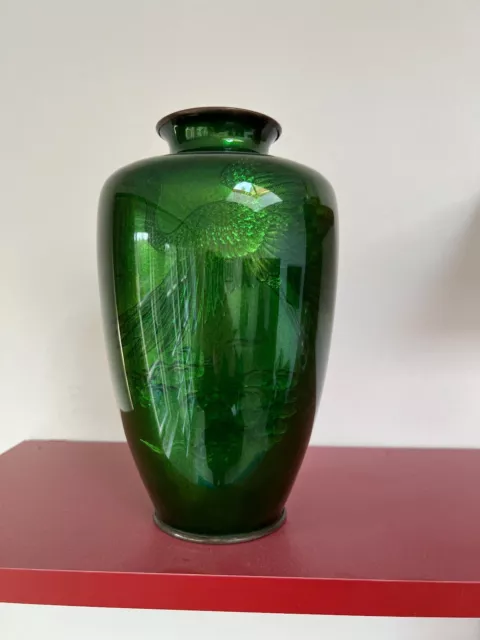 Japanese Wireless Cloisonne Green Vase