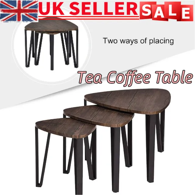 Triangle Nest of 3 Coffee Tables Side End Table Set Living Room Furniture Desk