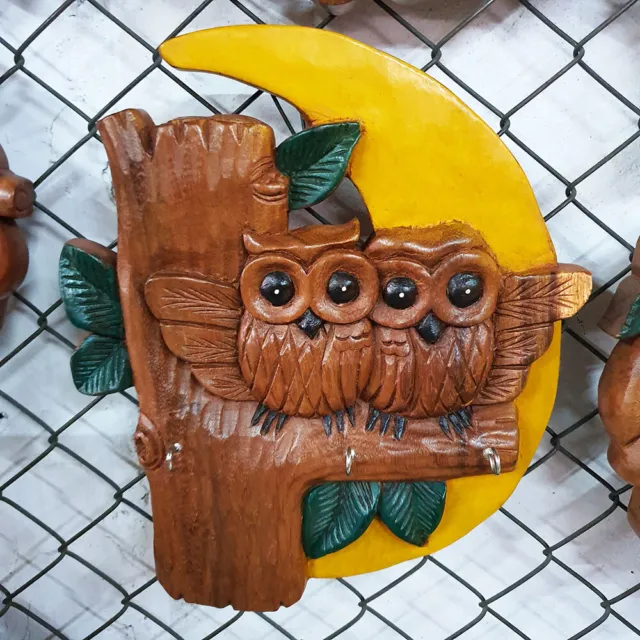 Wooden Hand Carved OWL Hook Key Holders Towel Hanger Home Wall Decor Folk Art 2