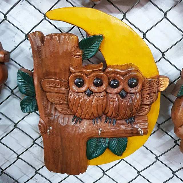Wooden Hand Carved OWL Hook Key Holders Towel Hanger Home Wall Decor Folk Art 2