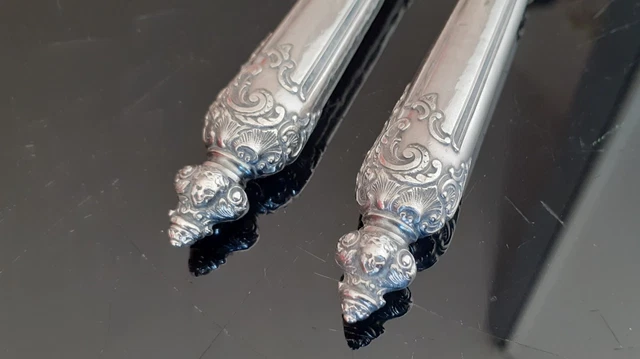 ANCIENS COUVERTS DE naissance / Manches en argent fourrés à décor de chérubins EUR 35,00 - PicClick FR