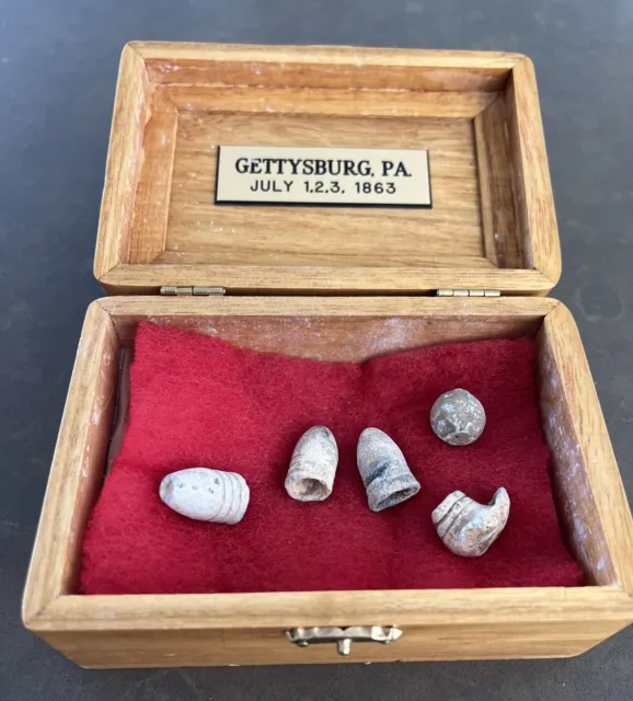 5 Bullets from Gettysburg PA  Cemetery Hill Displayed in Wood Box MUST SEE