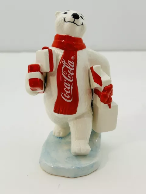 1997 Coca-Cola Polar Bear Carrying Presents Ceramic Figurine 5" X 3"