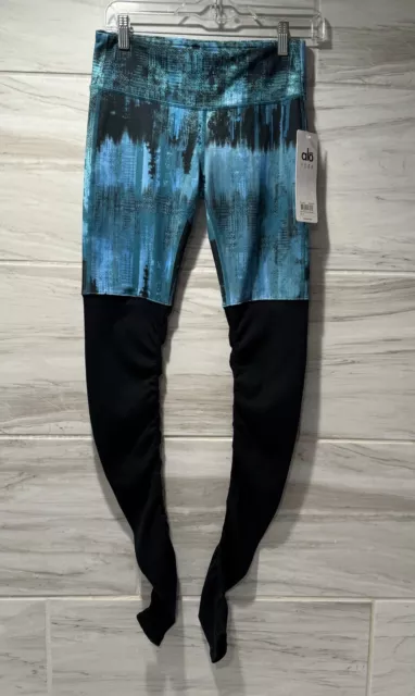 Alo Yoga Womens Goddess Ribbed Leggings Teal And Black Print Size Small NWT 2