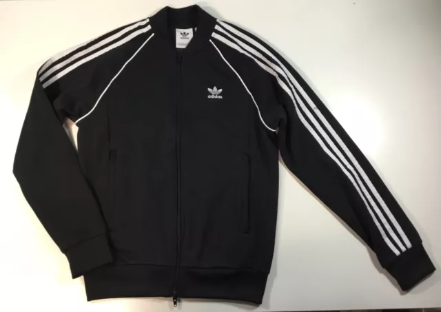 Adidas Jacket Mens Small Black Full Zip Three Stripe Athletic Track Active