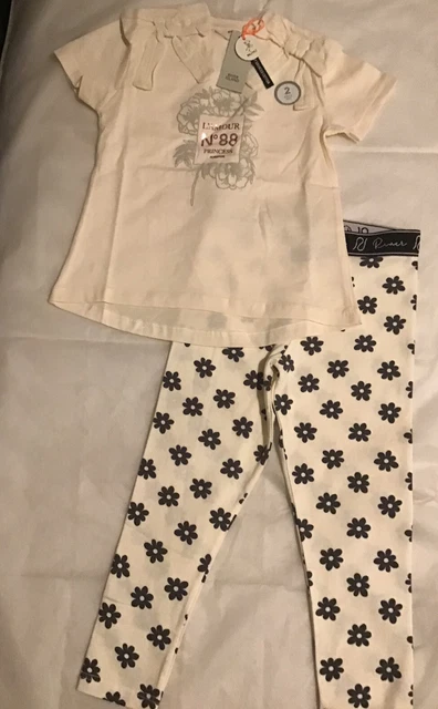River island mini girls aged 3-4 years ecru bow princess T-shirt outfit BNWT