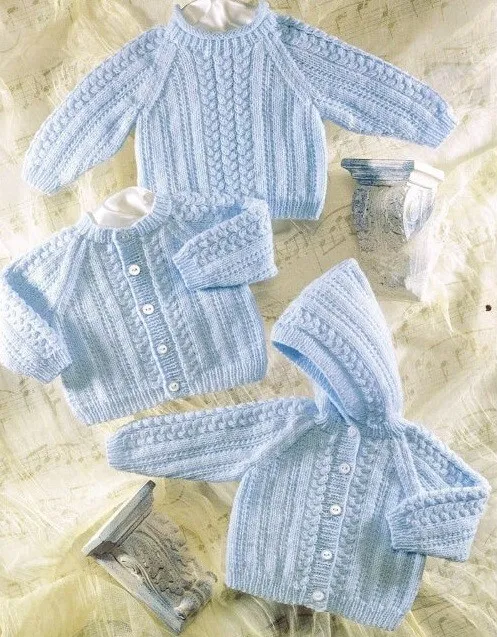 Baby toddler knitting pattern textured cardigan sweater hooded jacket copy 8 Ply