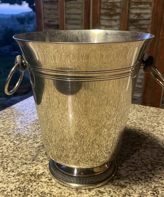 Seau à Champagne Sur Pied Avec Anses - Métal Argenté - Occasion - Diamètre 20cm