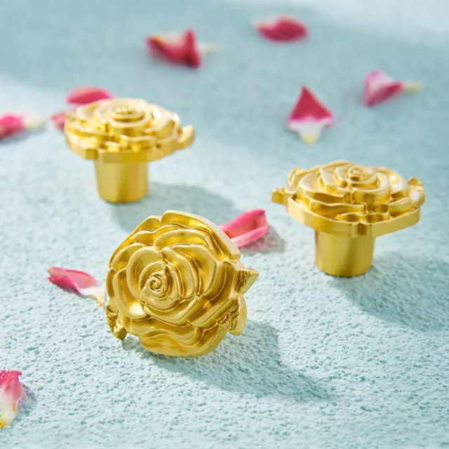 Rose Flower Shape Furniture Knobs Solid Brass Cabinet Drawer Kitchen Handles