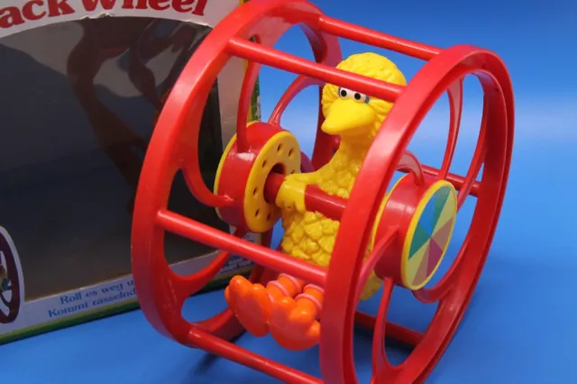 Bibo Big Bird Roll-Back Wheel Sesamstraße Baby Spielzeug Figur Henson 1991 & OVP 2