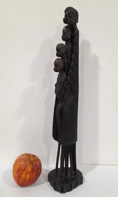 Large Vintage African Solid Ebony Wood Carving Tribal Family Tribe Statue Figure