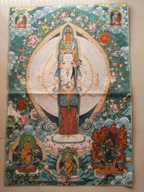 Old Chinese Tibetan Buddhism Silk painting Thangka amulet painting 60259