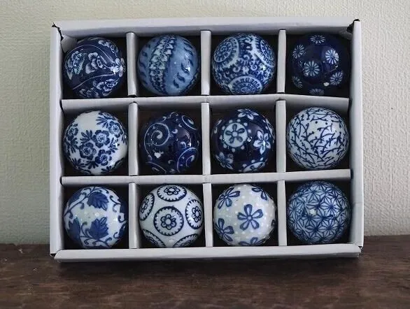 Japanese float glass Pictured blue ball set 12 f/ Water plants pot Ornament...