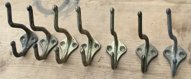7 Vintage ~ Brass Coated Finish ~ Schoolhouse Coat Hat Hooks