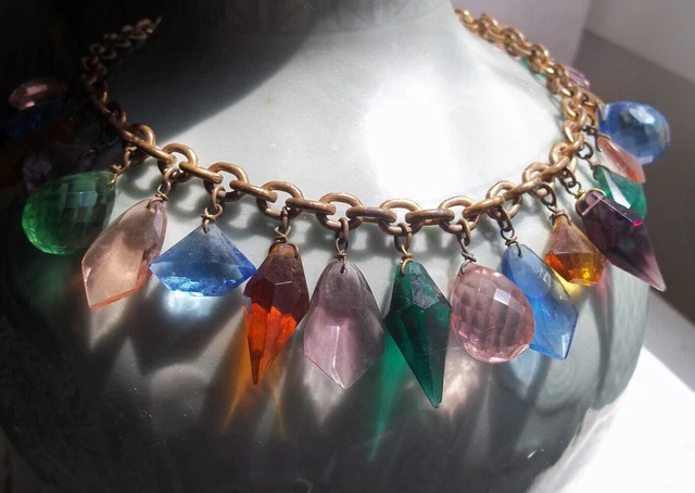 art deco nouveau victorian stained glass antique vintage jewelry colors necklace