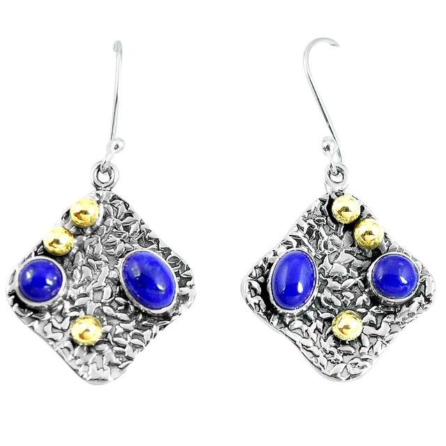 925 Sterling Silver Natural Blue Lapis Lazuli Dangle Earrings