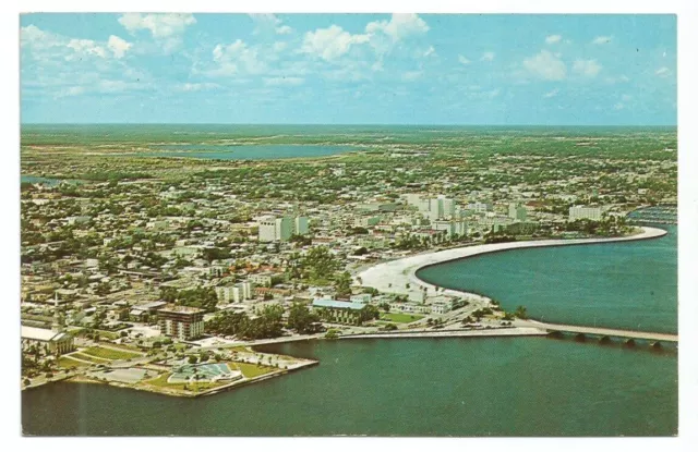 West Palm Beach Florida FL Postcard Aerial View Lake Worth