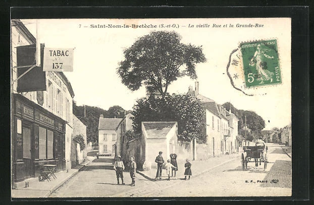CPA Saint-Nom-la-Bretèche, La vieille Rue et la Grande-Rue 1915