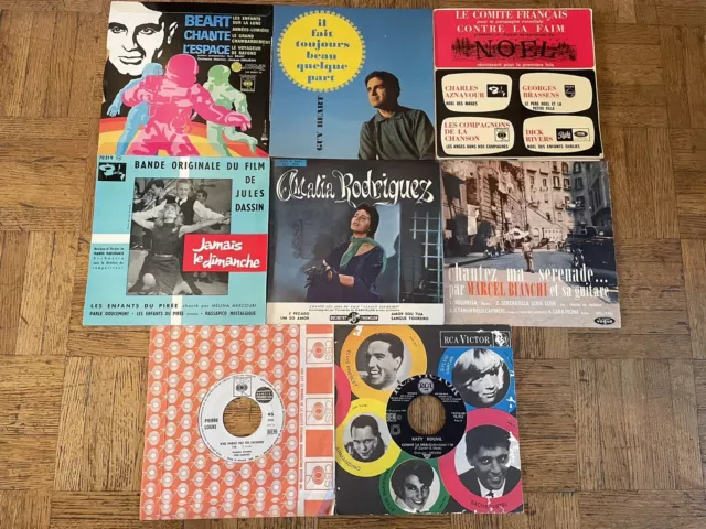 lot de 19 disques vinyles 45 t Chanson française, américaine« cow-boy », Jazz