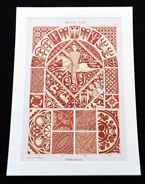 Medieval Stone Mosaic Architecture The Middle Ages Art Design Antique Print 1897