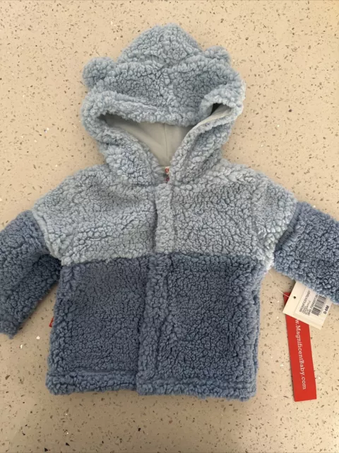 Magnificent Baby Smart Close Jacket Baby 0-6M Blue Sherpa Hooded Ears Magnetic