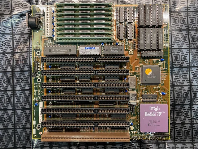 Vintage AT Motherboard w/Intel i486DX + 8MB RAM 16-bit ISA ~ REPAIR or PARTS