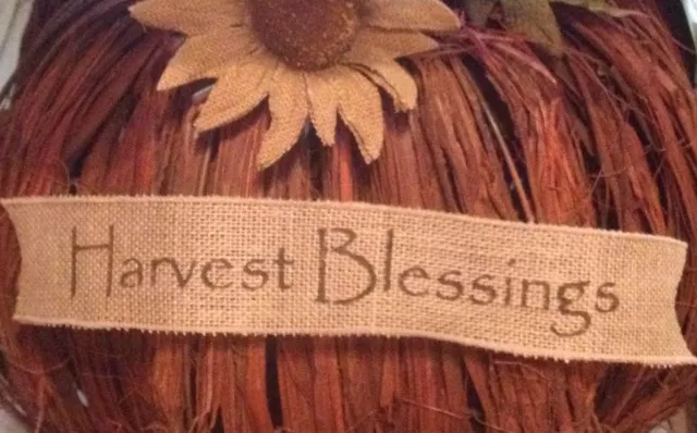 Primitive Harvest Blessings Wired Burlap Ribbon Banner Ornament Garland Fall NEW