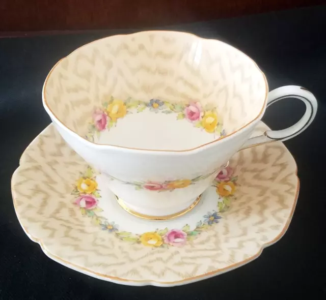Vintage PARAGON Pink & Yellow Cabbage Rose Moira Pattern Tea Cup and Saucer