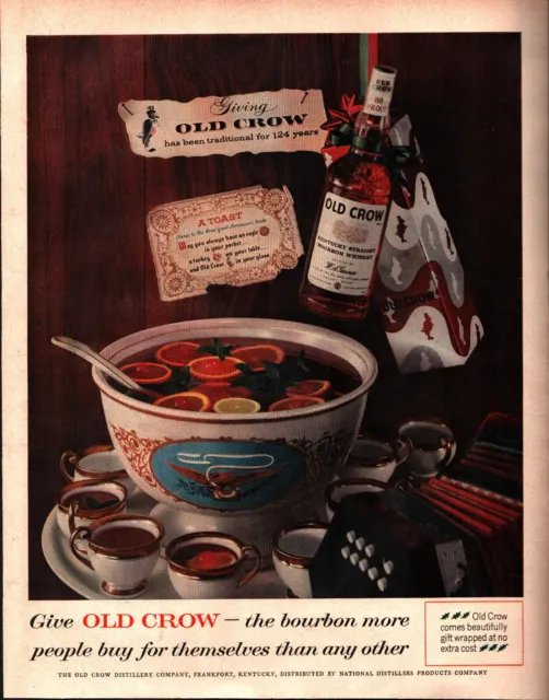 1959 Old Crow Kentucky Bourbon Whiskey In Punch Bowl Vintage Magazine Print Ad