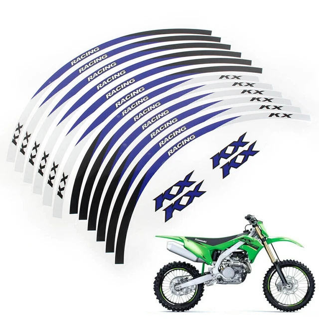 21" 19"" CERCHI STRISCE ADESIVI RUOTE DECALCOMANIE Fit KAWASAKI KX 250F 2004-2021 Blu