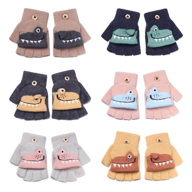 Guanti Flip Mezzo Dito Guanti Convertibili Bambini Guanti Bambini Inverno Lavorati a Maglia