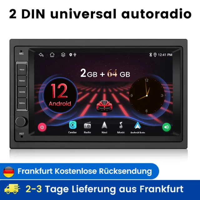 DAB+ Android 12 Autoradio Bluetooth 2 DIN Carplay 2+64G 7 Zoll GPS NAVI RDS USB