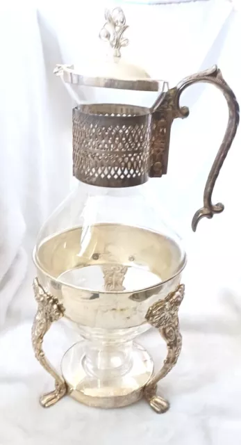 Vintage Silver Plated and Glass Coffee Tea Carafe Pot with Warmer Stand