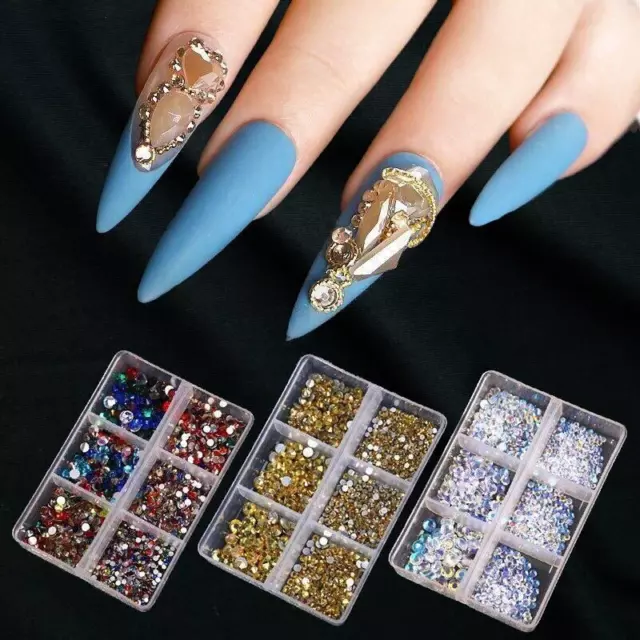 Glänzende 3D Strasssteine AB flache Rückseite Steine ​​Nail Art Dekor Edelsteine ​​Diamant gemischte Größe