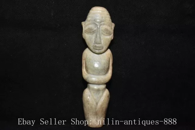 6" Chinese Hongshan Culture Hetian Jade Carved Sacrifice Fengshui People Statue