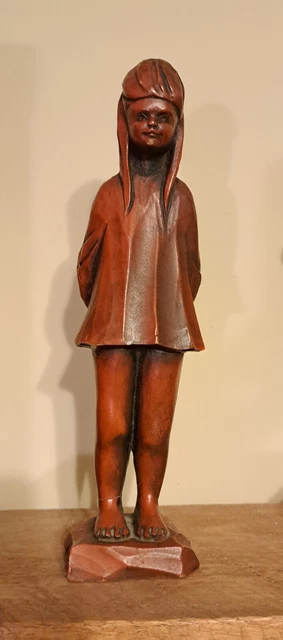 Mid 20th Century Wood Sculpture: Creepy Red Girl