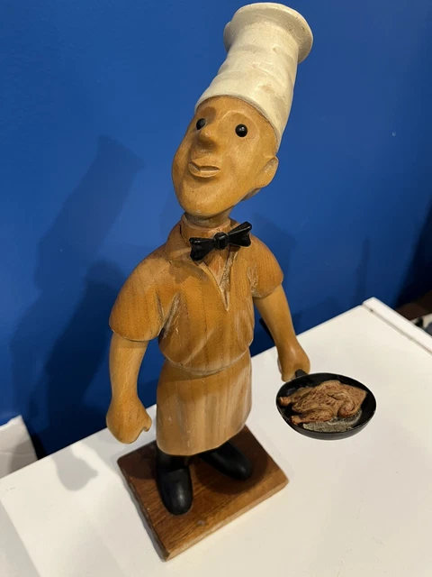 Vintage Romer Chef Cook Hand Carved Wooden Figure Sculpture Made In Italy