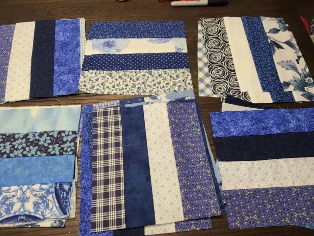 Lot 20 Jelly Roll Quilt Blocks 8" Squares Cotton Blue & White