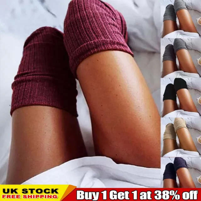 Women Ladies Knit Thigh-High Over the Knee Socks Winter Long Stockings Warm UK