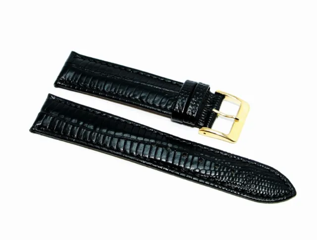 Cinturino orologio in vera pelle LUX semi imbottito stampa lucertola nero 20mm