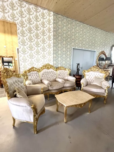 Sofa set French Louis style sofa set beige baroque style sofa set in gold finish