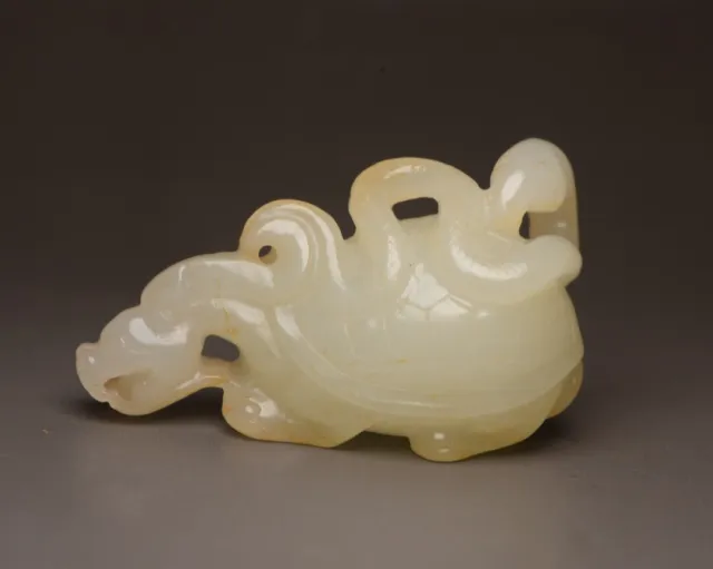 Top Chinese Natural Hetian Jade Carved Exquisite Dragon Turtle Statue Collection
