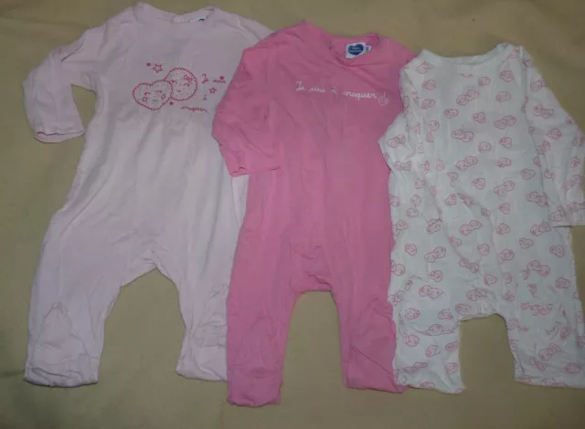 Lot de 3 pyjamas grenouillères d'été en coton bébé fille 6 mois - BE