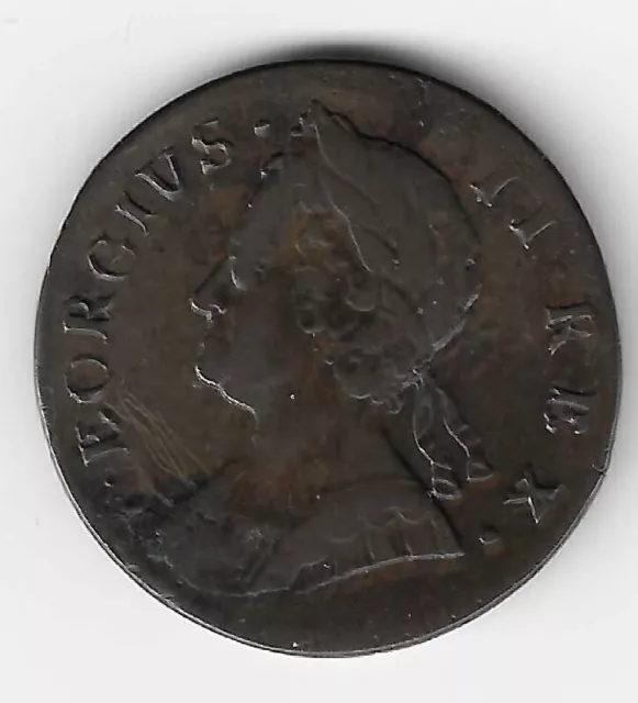 King George II (2nd) 1754 Coinage Half Penny 1/2d  British Georgian Coin