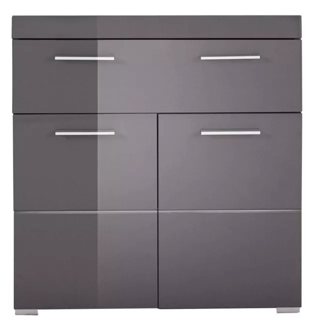 Badschrank Kommode grau Hochglanz Unterschrank 73x 80 cm Badezimmer Möbel Amanda