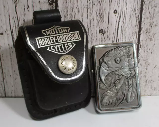 Star-I Eagle Lighter, VTG Black Leather Harley Davidson Zippo Belt Holster